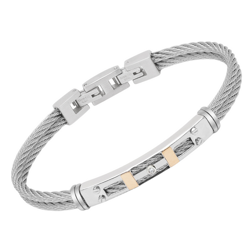 Brățară cablu din oțel cu inserții din aur 18K și diamant (HO029-D70)