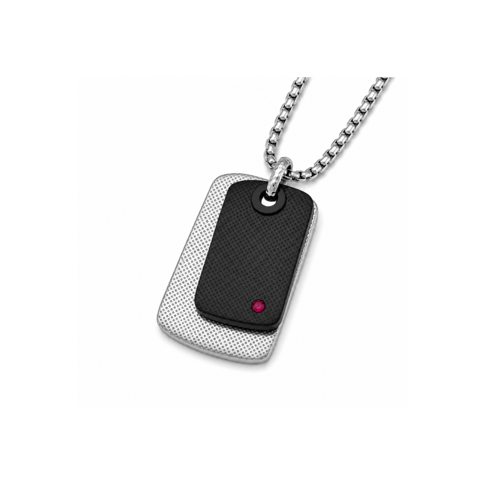 Colier din oțel negru PVD cu rubin natural (HO050-3CB)