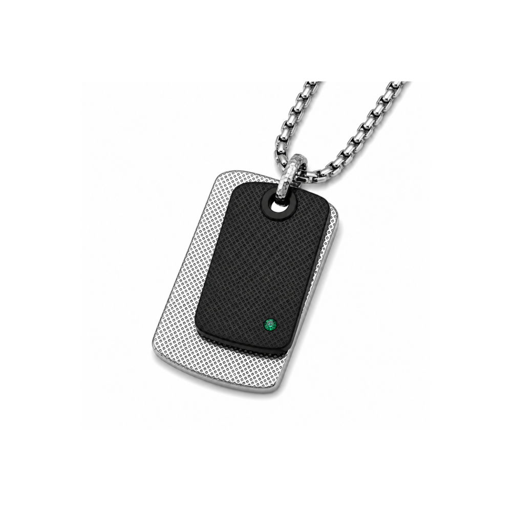 Colier din oțel negru PVD cu smarald natural (HO050-4CB)
