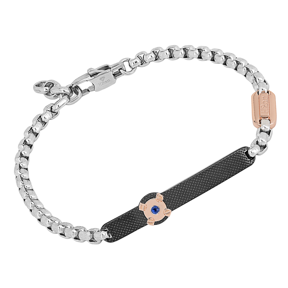 Brățară cu lanț și plăcuță neagră PVD, cu safir natural (HO050-5)
