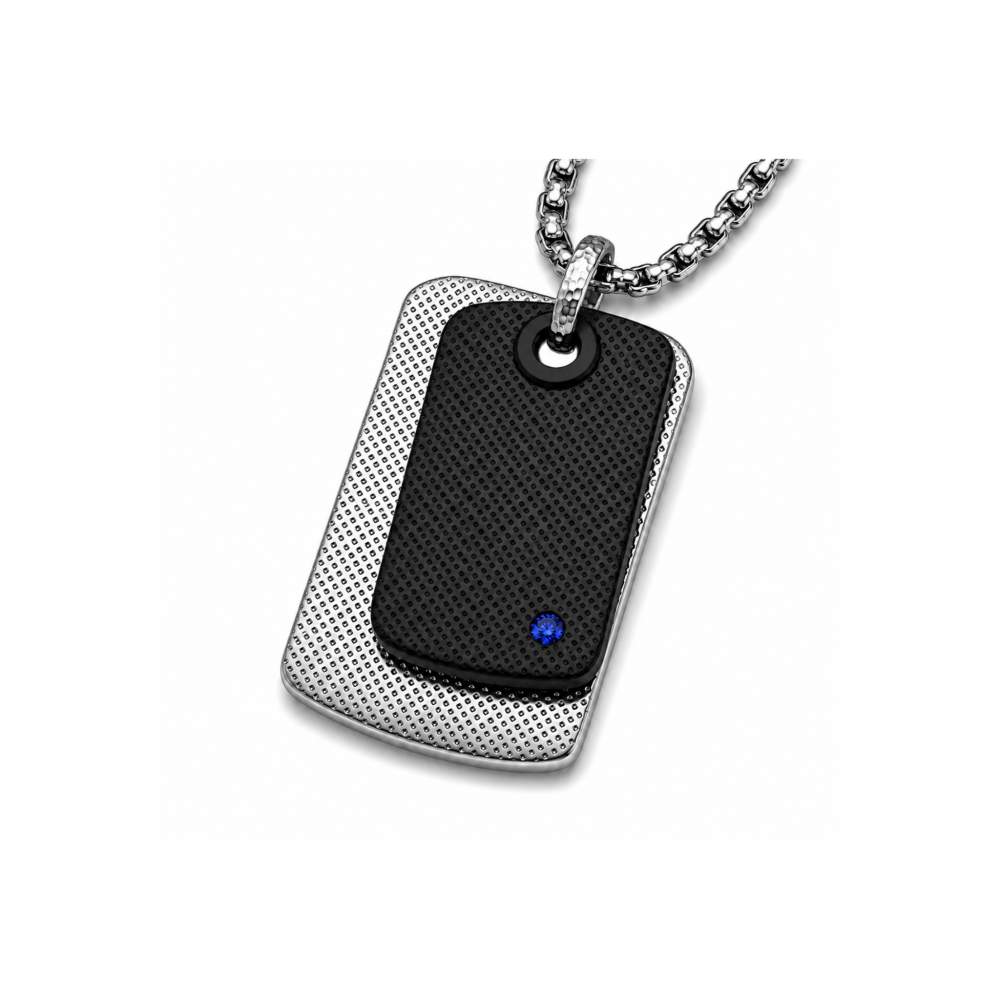 Colier din oțel negru PVD cu safir natural (HO050-5CB)