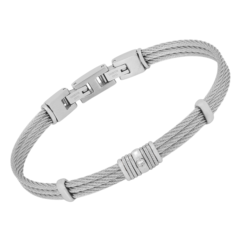 Brățară cablu din oțel și diamant natural 0,015 ct (HO051-4D)