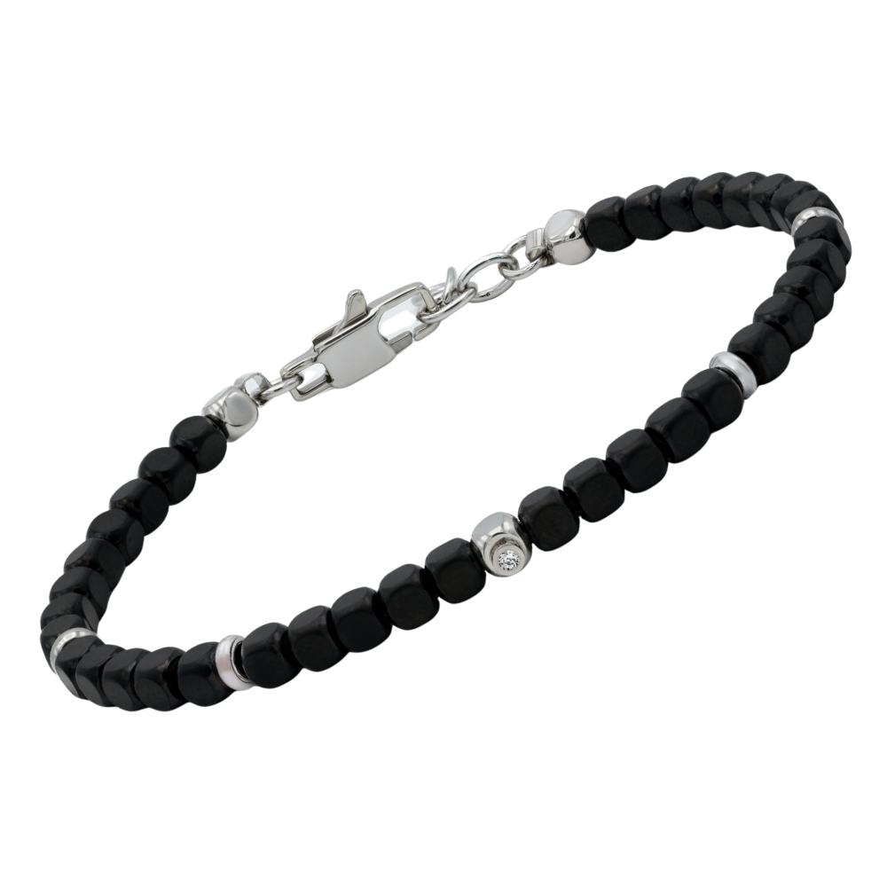 Brățară din oțel cu mărgele cubice din PVD negru și diamant natural 0,015 ct (HO051-D1)