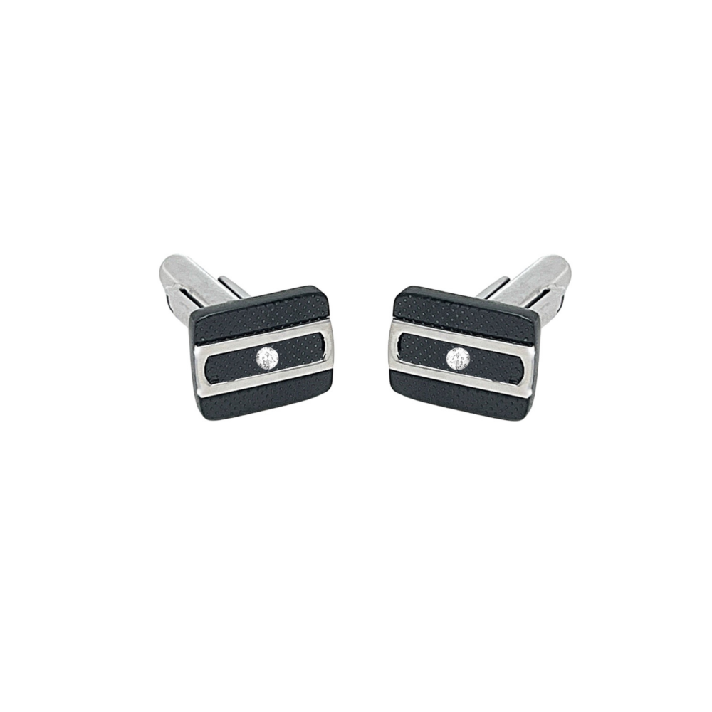 Butoni din oțel cu PVD negru plăcuță cu diamante naturale 0,030 ct (HO051-GE)