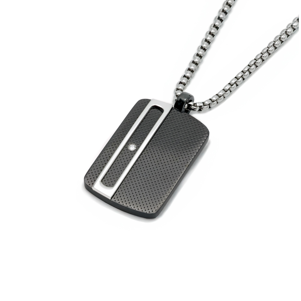 Colier din oțel cu finisaj PVD negru cu diamant natural 0,015 ct (HO051-MED)