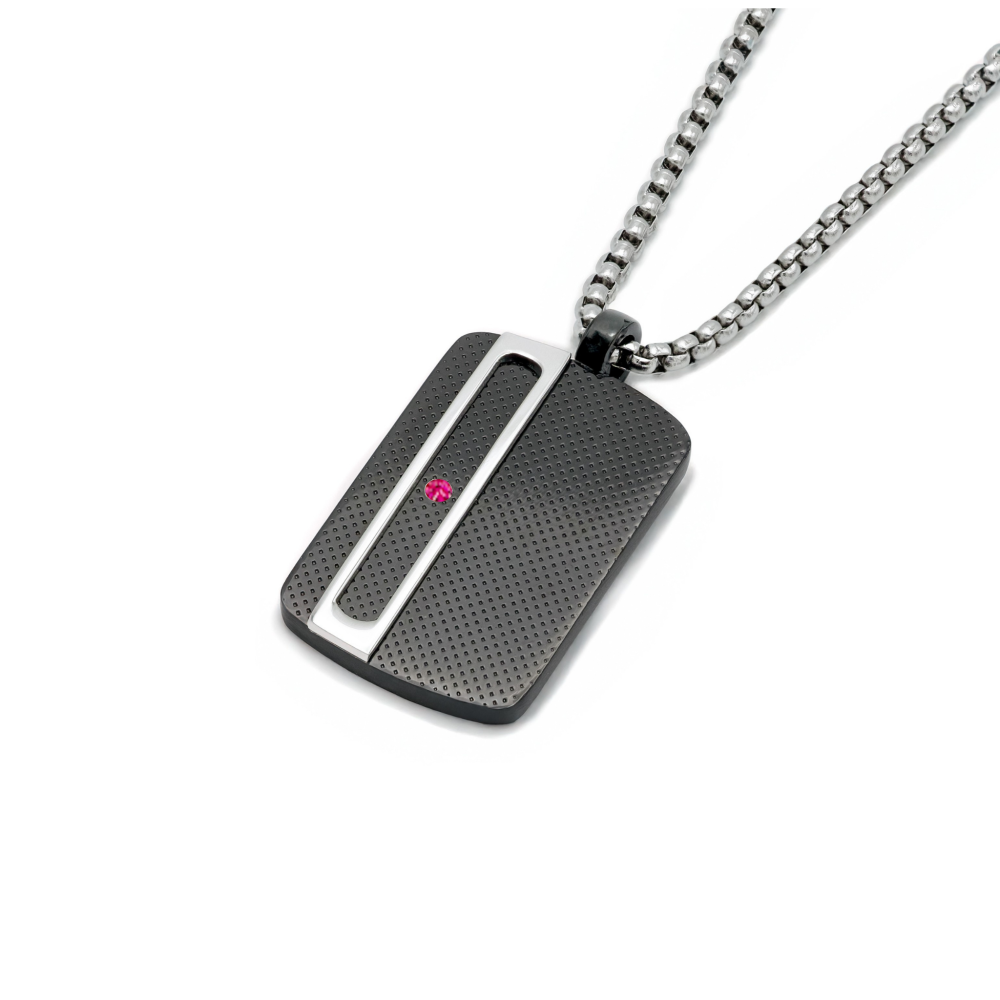 Colier din oțel cu finisaj PVD negru cu rubin natural 0,027 ct (HO051-MER)