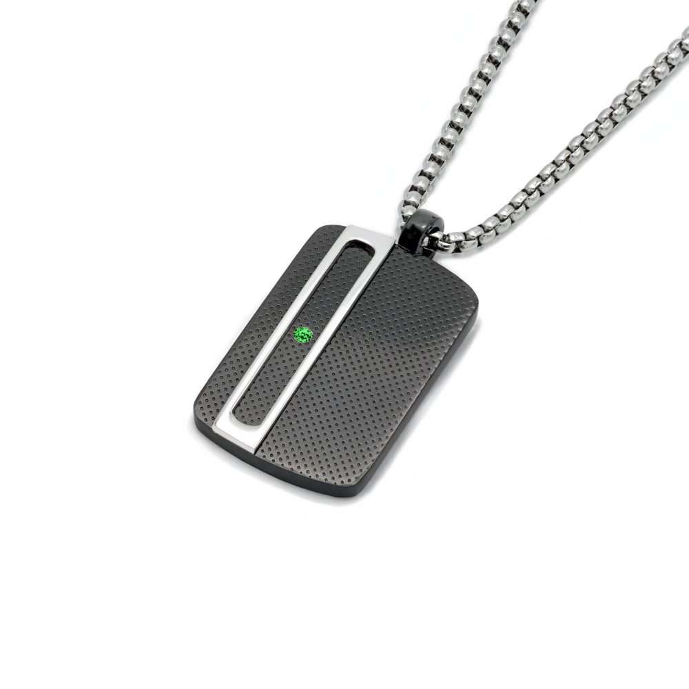 Colier din oțel cu finisaj PVD negru cu smarald natural 0,024 ct (HO051-MES)