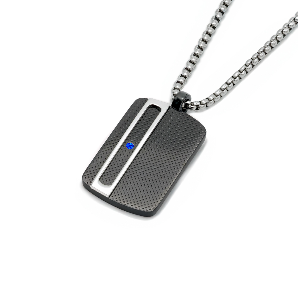 Colier din oțel cu finisaj PVD negru cu safir natural 0,032 ct (HO051-MEZ)