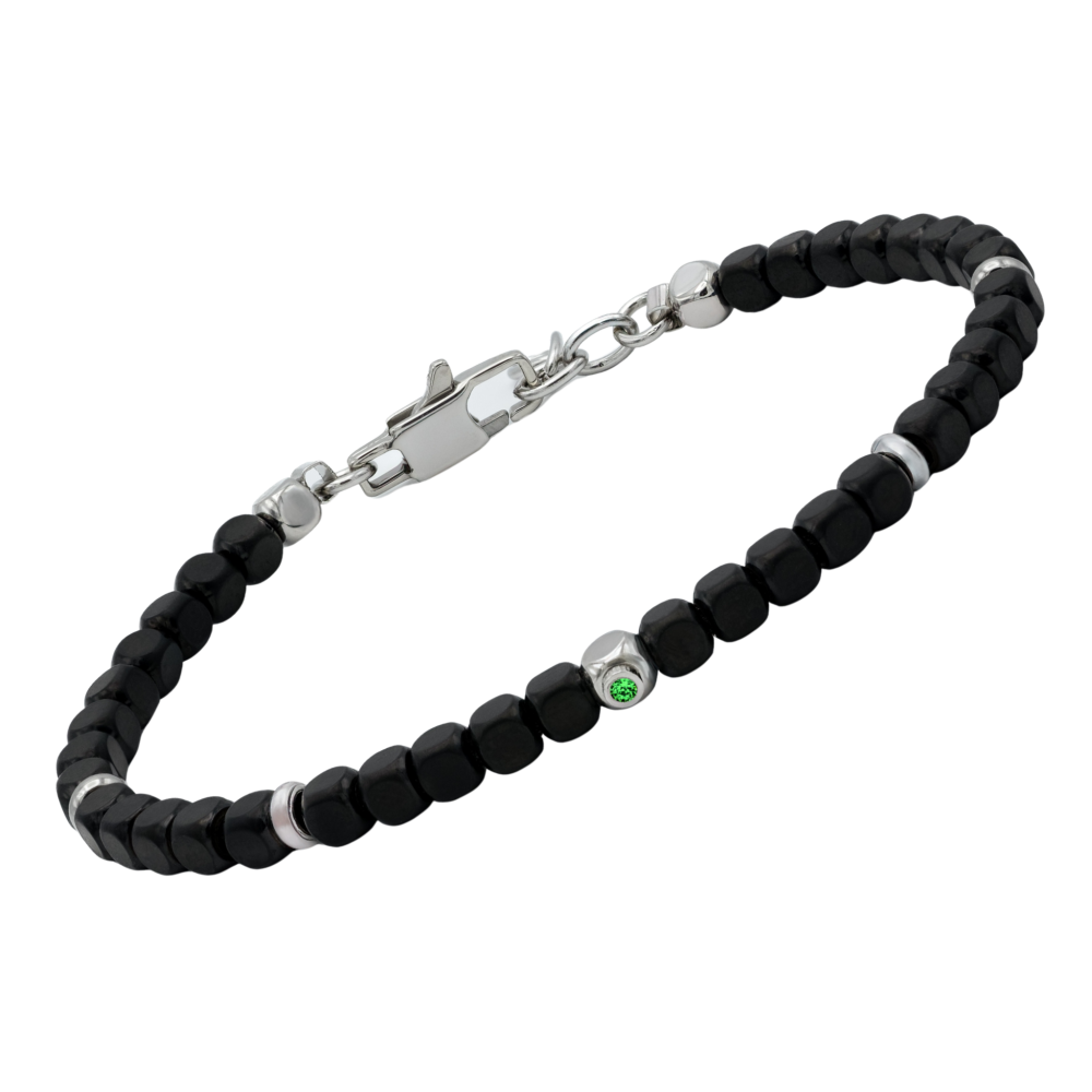 Brățară din oțel cu mărgele cubice din PVD negru și smarald natural 0,024 ct (HO051-S1)