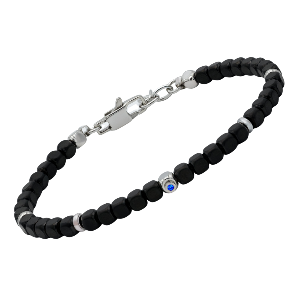 Brățară din oțel cu mărgele cubice din PVD negru și safir natural 0,032 ct (HO051-Z1)