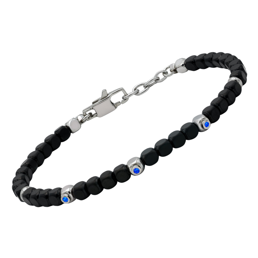 Brățară din oțel cu mărgele cubice din PVD negru și safire naturale 3 x 0,032 ct (HO051-Z3)