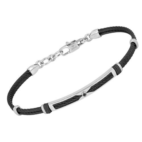 Brățară cablu din oțel cu finisaj PVD negru și diamant negru 0,025 ct (HO052-2B)