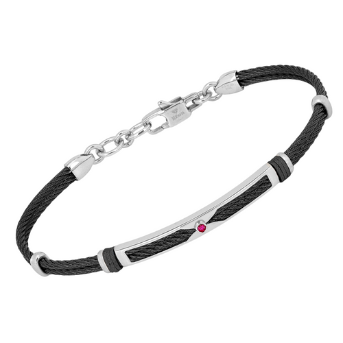 Brățară cablu din oțel cu finisaj PVD negru și rubin natural 0,027 ct (HO052-2R)