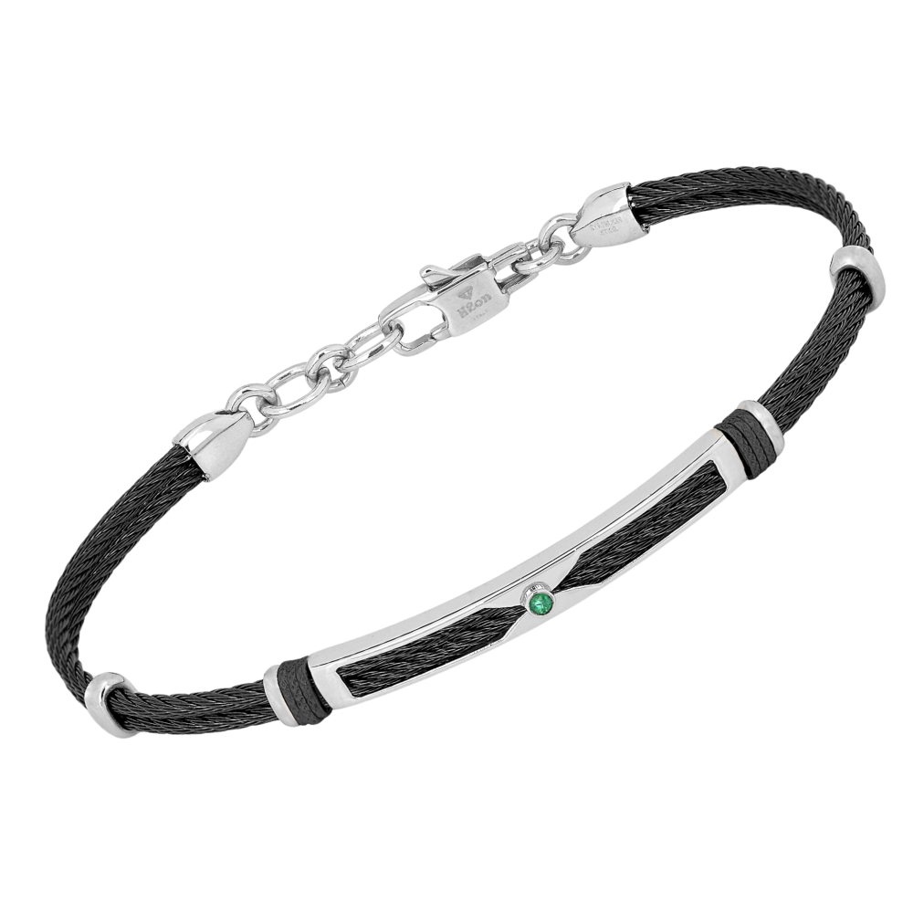 Brățară cablu din oțel cu finisaj PVD negru și smarald natural 0,024 ct (HO052-2S)