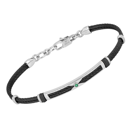 Brățară cablu din oțel cu finisaj PVD negru și smarald natural 0,024 ct (HO052-2S)