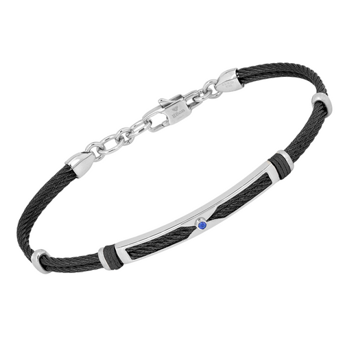 Brățară cablu din oțel cu finisaj PVD negru și safir natural 0,032 ct (HO052-2Z)