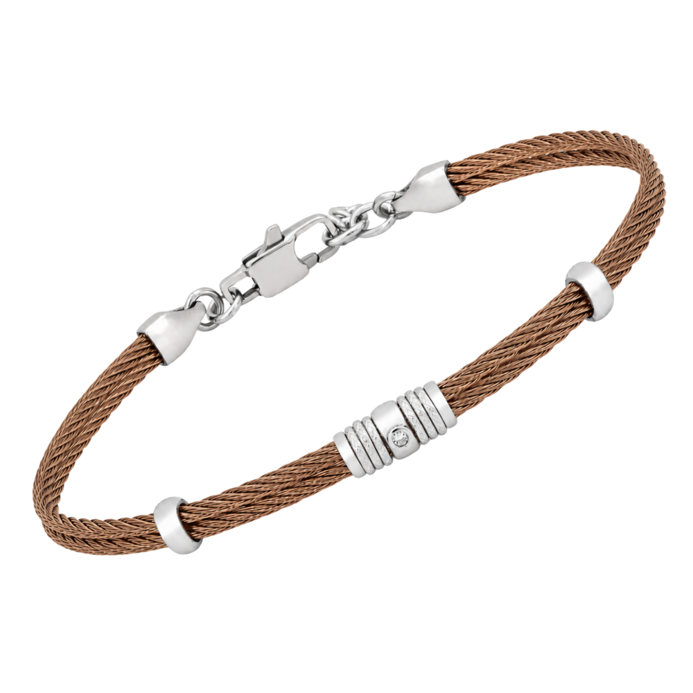 Brățară din oțel și PVD brown cu diamant natural 0,015 ct (HO052-41)