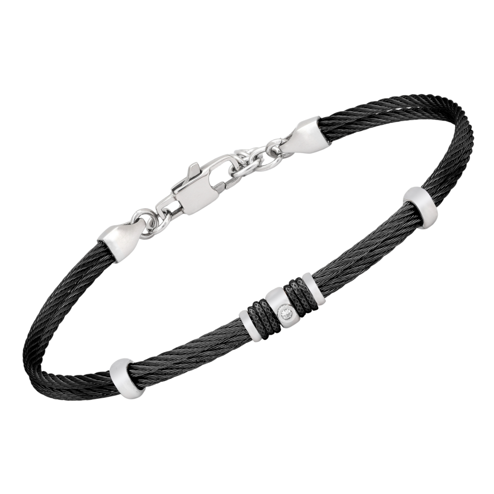 Brățară din oțel și PVD negru cu diamant natural 0,015 ct (HO052-42)