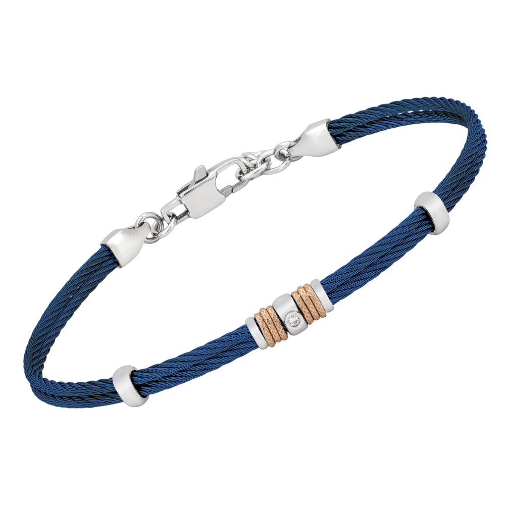 Brățară din oțel și PVD blue cu diamant natural 0,015 ct (HO052-43)