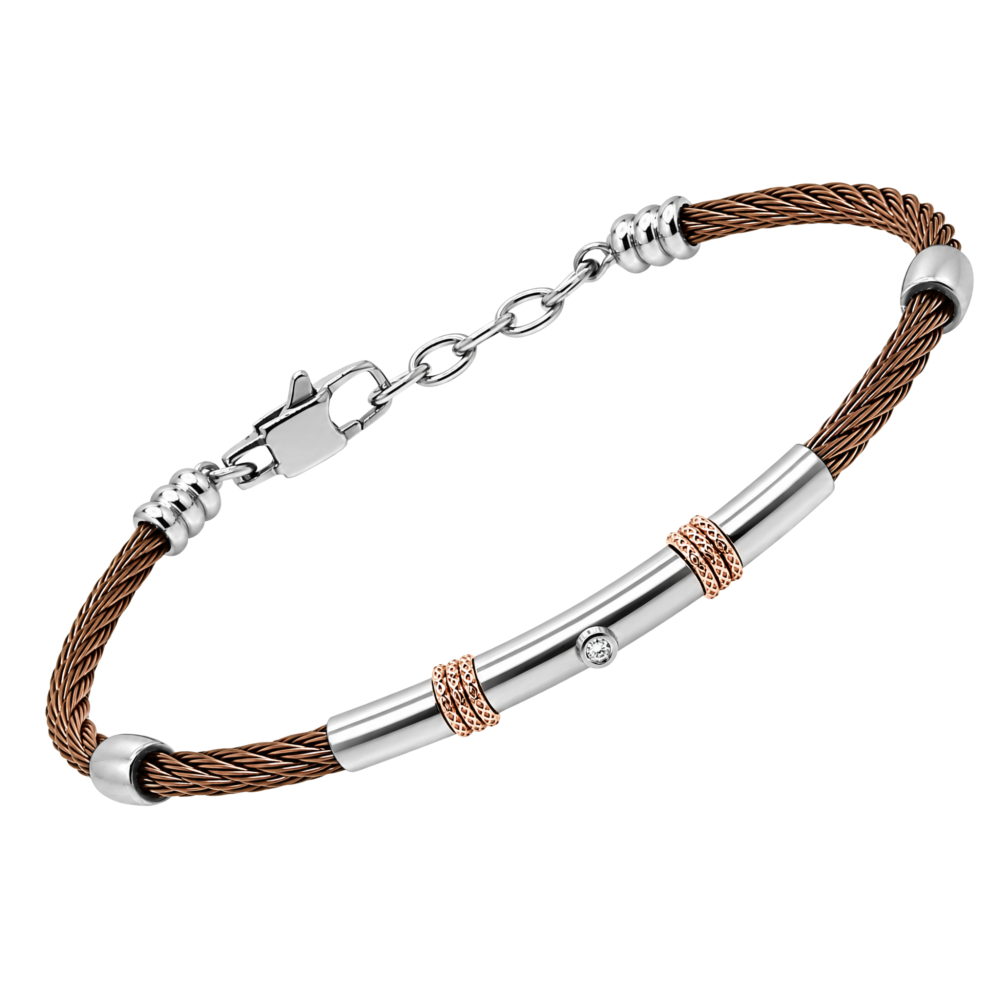 Brățară din oțel și PVD brown cu diamant natural 0,015 ct (HO052-51)