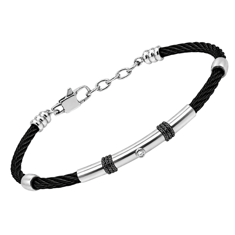 Brățară din oțel și PVD negru cu diamant natural 0,015 ct (HO052-52)