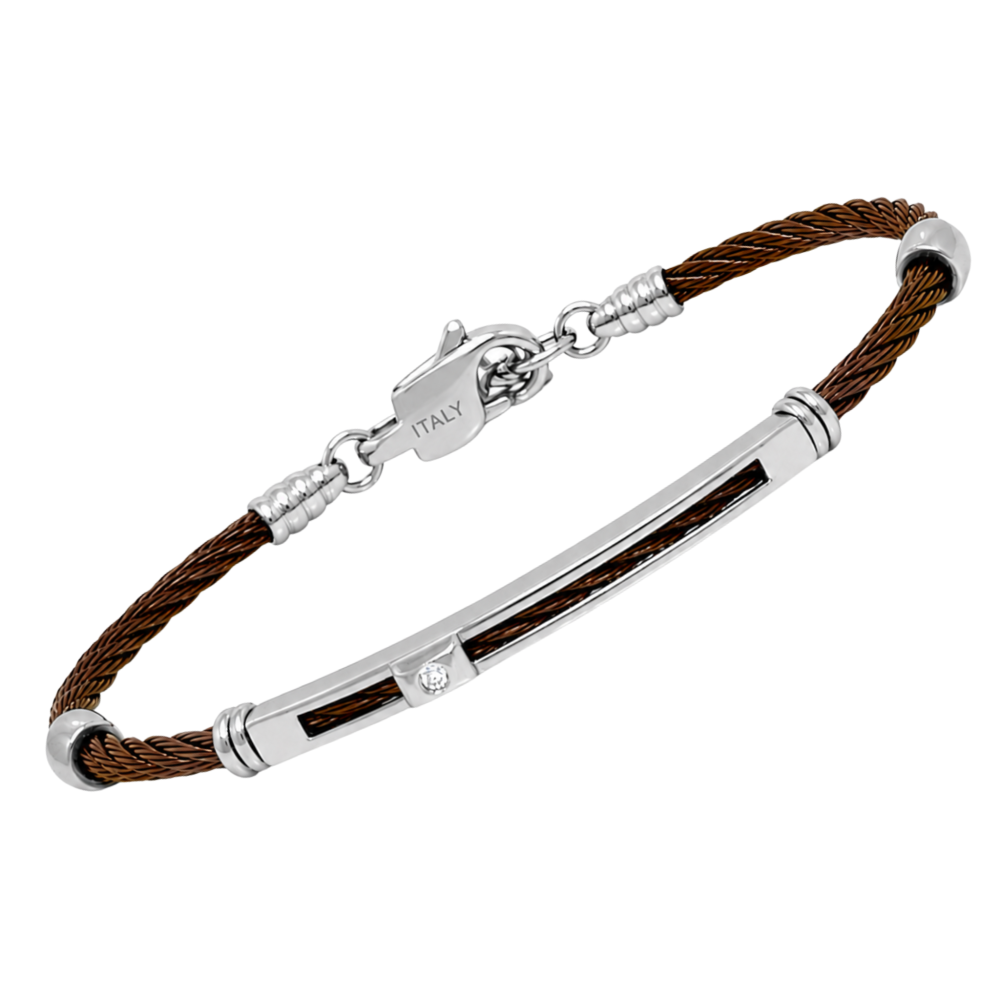 Brățară din oțel și PVD brown cu diamant natural 0,015 ct (HO052-61)