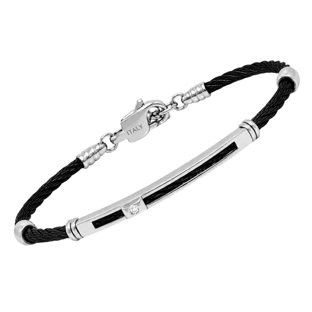 Brățară din oțel și PVD negru cu diamant natural 0,015 ct (HO052-62)