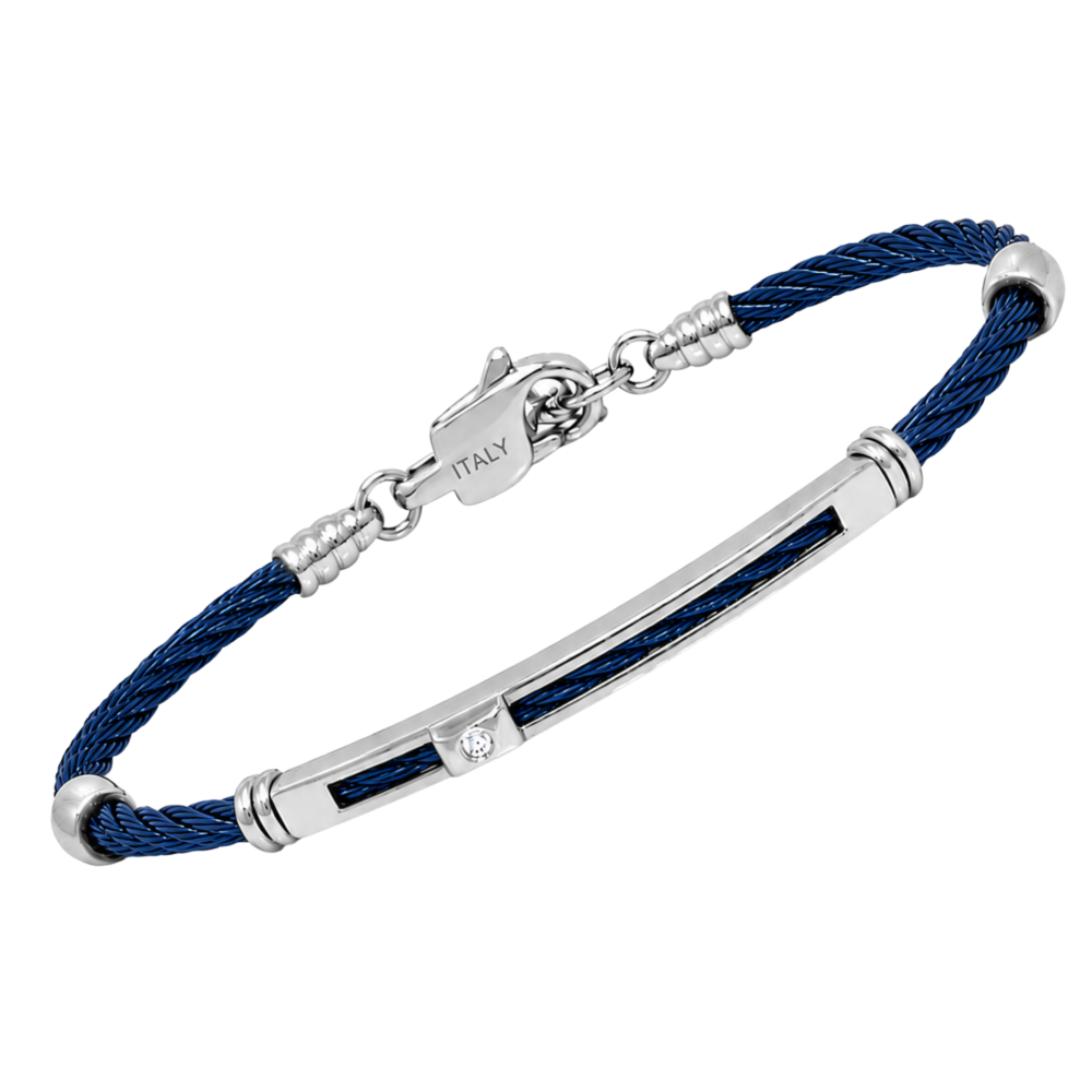 Brățară din oțel și PVD blue cu diamant natural 0,015 ct (HO052-63)