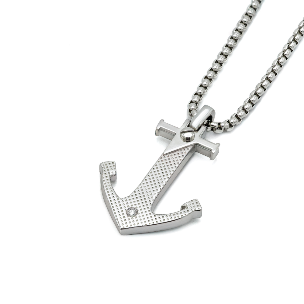 Pandantiv ancoră din oțel cu diamant natural 0,015 ct (HO068-AN)