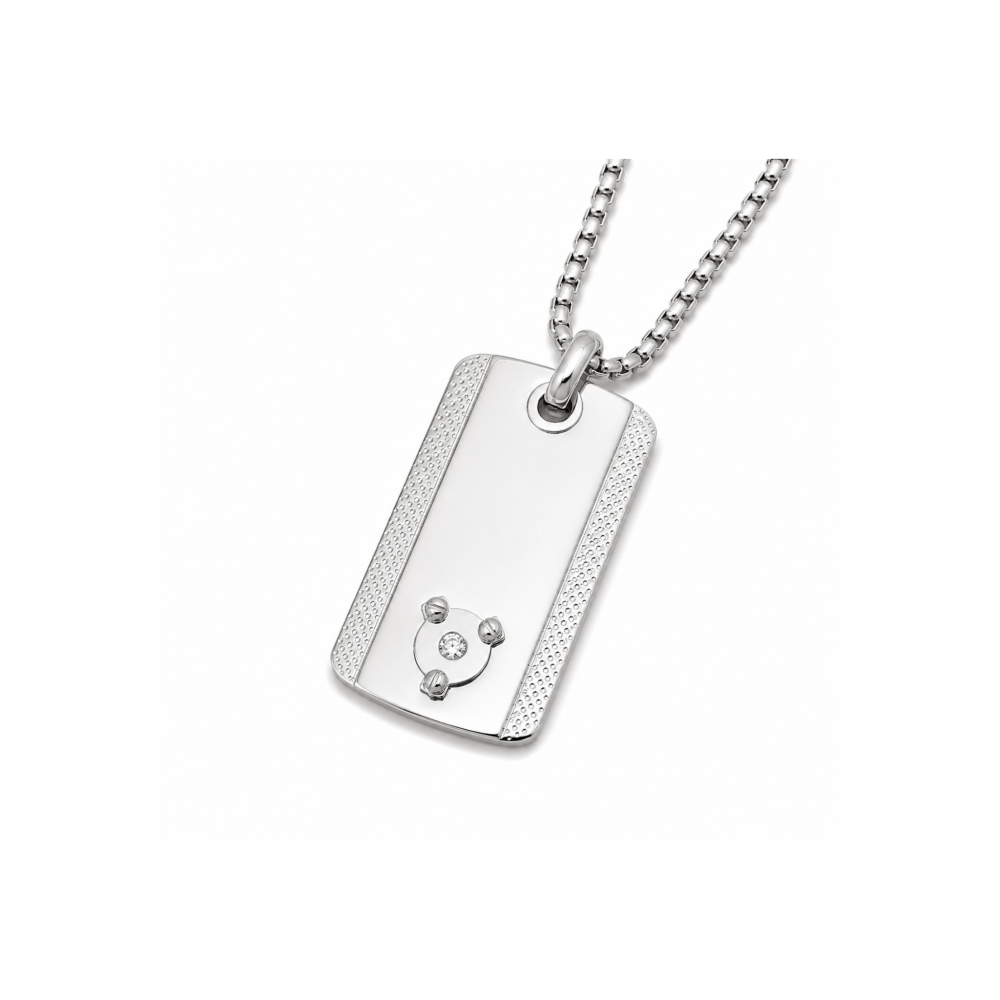 Colier și pendant din oțel cu plăcuță texturată și diamant natural 0,022 ct (HO068-D1)
