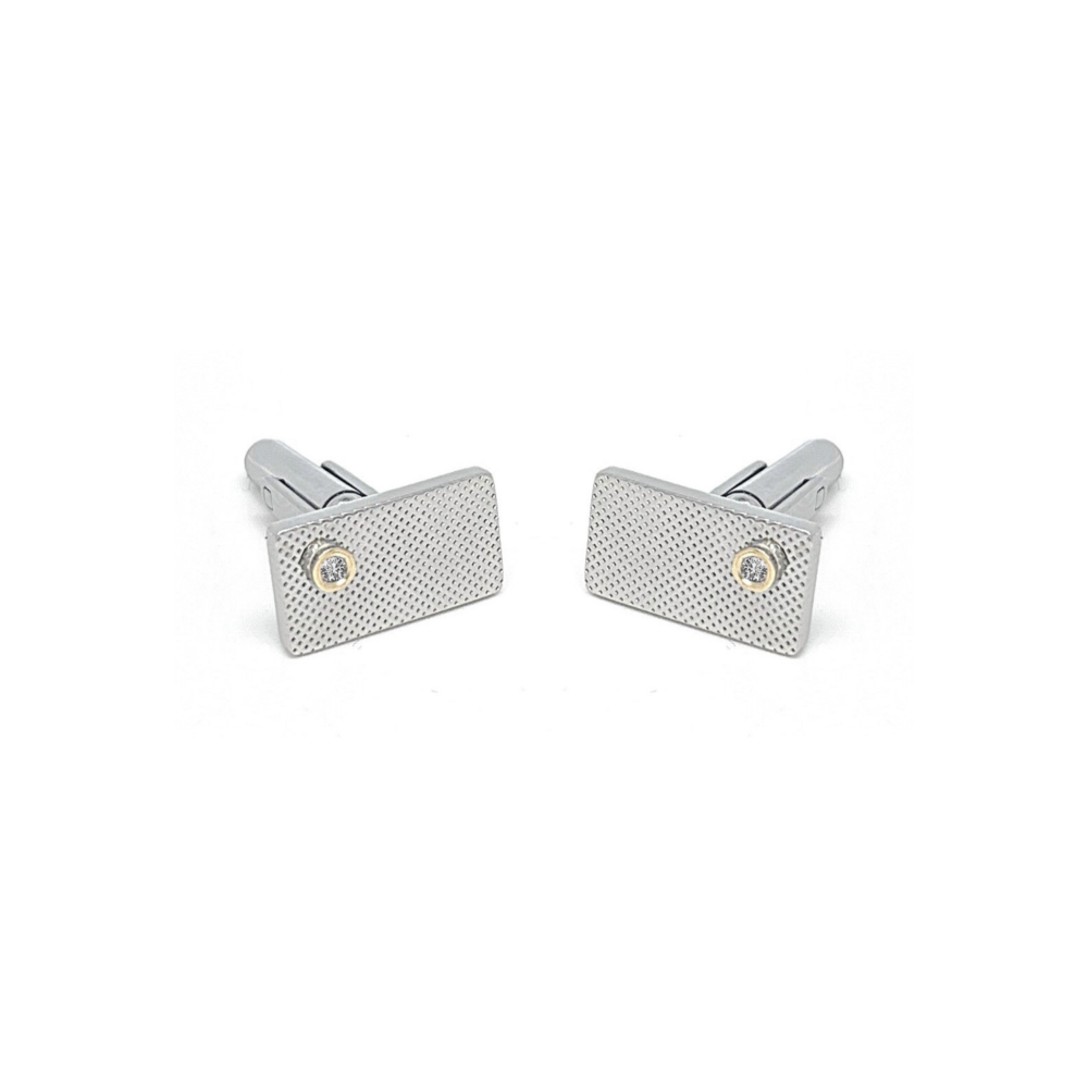 Butoni din oțel texturat cu aur 18K 0,04 g și diamante naturale 0,030 ct (HO133-GE)