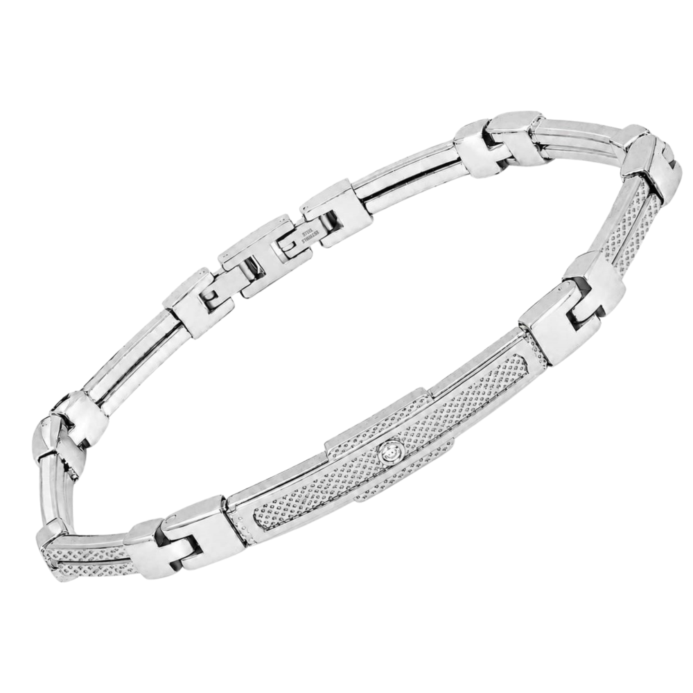 Brățară din oțel cu zale turnate și diamant natural 0,015 ct (HO153-D2)