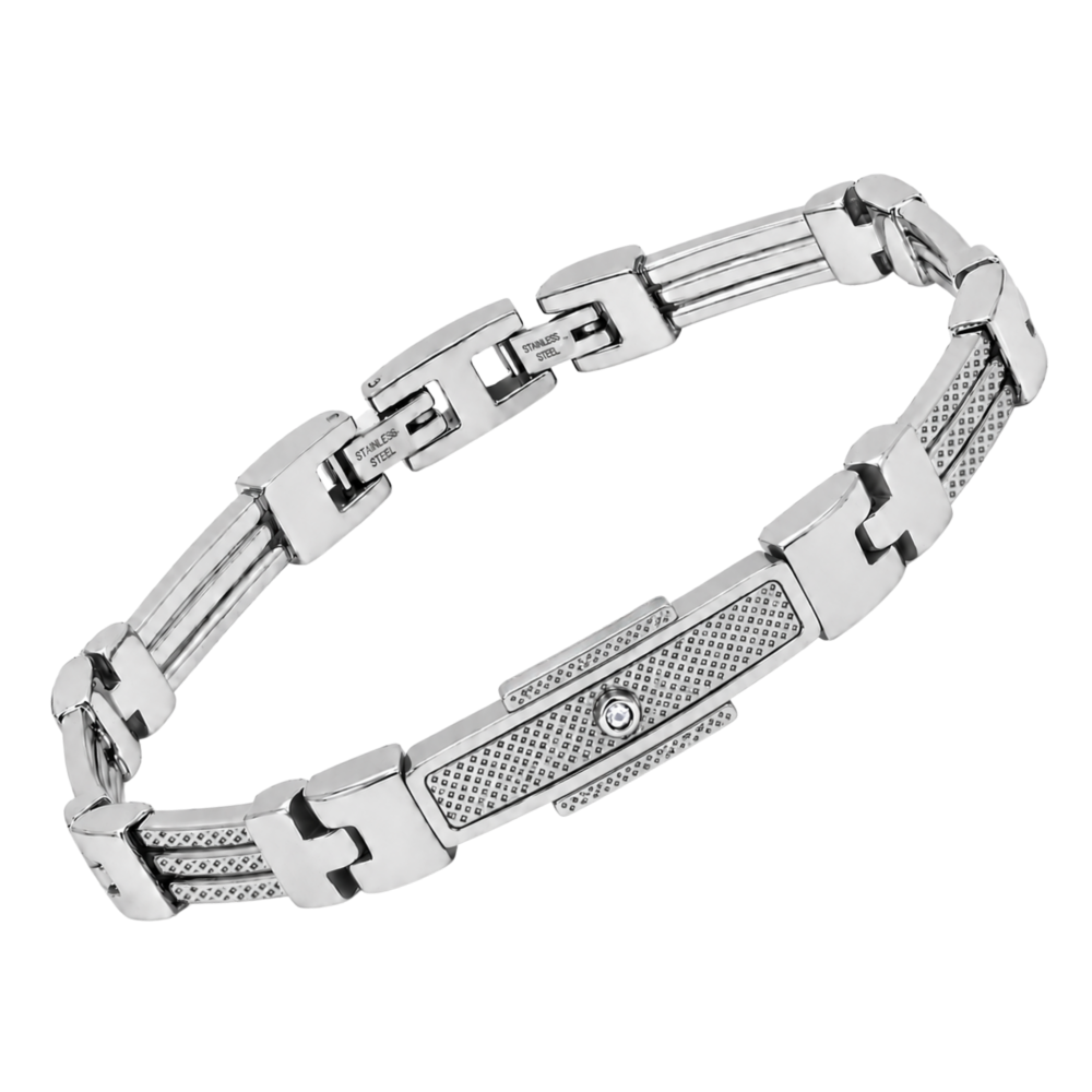 Brățară din oțel cu zale turnate și diamant natural 0,015 ct (HO153-D3)