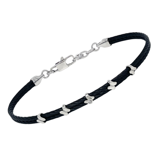 Brățară cablu din oțel cu finisaj PVD negru cu fittings și diamant natural 0,015 ct (HO162-2)