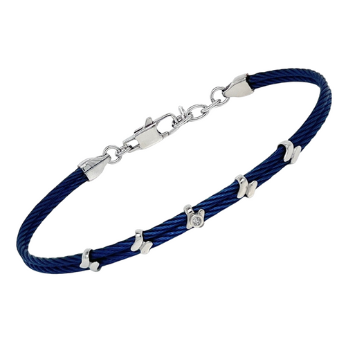 Brățară cablu din oțel albastru PVD cu accesorii și diamant natural (HO162-3)